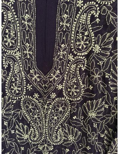 Chhangamal Hand Embroidered Black Colour Georgette Chikankari Kurti Piece