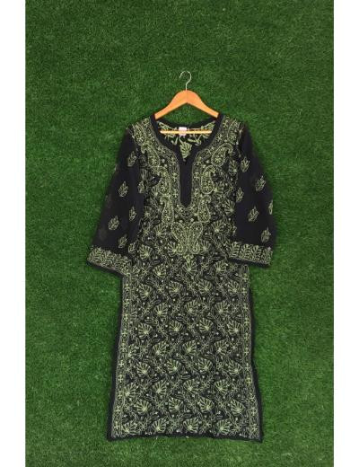 Chhangamal Hand Embroidered Black Colour Georgette Chikankari Kurti Piece
