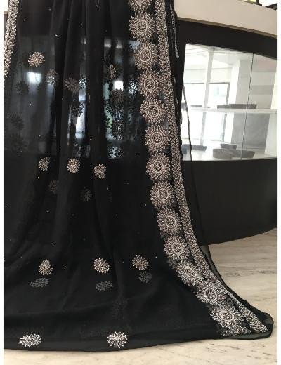 Chhangamal Hand Embroidered Black Colour Georgette Chikankari Saree