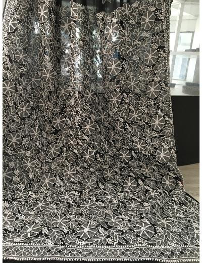 Chhangamal Hand Embroidered Black Colour Georgette Chikankari Saree