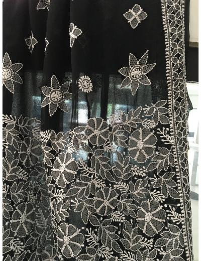 Chhangamal Hand Embroidered Black Colour Georgette Chikankari Saree