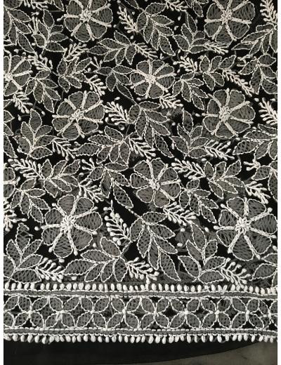Chhangamal Hand Embroidered Black Colour Georgette Chikankari Saree
