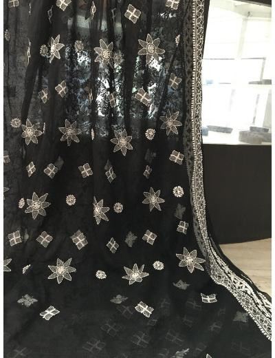 Chhangamal Hand Embroidered Black Colour Georgette Chikankari Saree