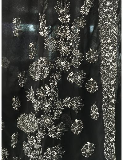 Chhangamal Hand Embroidered Black Colour Georgette Chikankari Saree