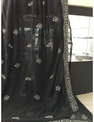 Chhangamal Hand Embroidered Black Colour Georgette Chikankari Saree