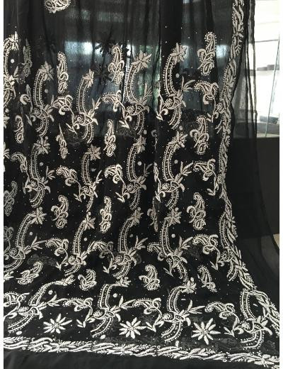 Chhangamal Hand Embroidered Black Colour Georgette Chikankari Saree