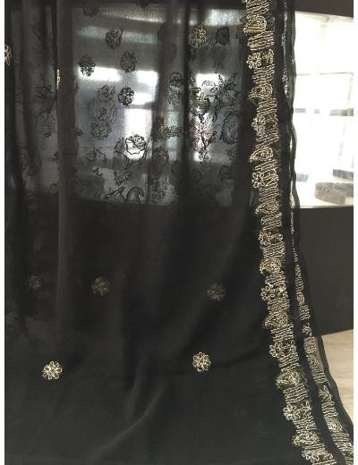 Chhangamal Hand Embroidered Black Colour Georgette Chikankari Saree