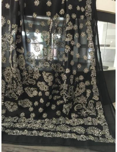 Chhangamal Hand Embroidered Black Colour Georgette Chikankari Saree