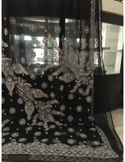 Chhangamal Hand Embroidered Black Colour Georgette Chikankari Saree