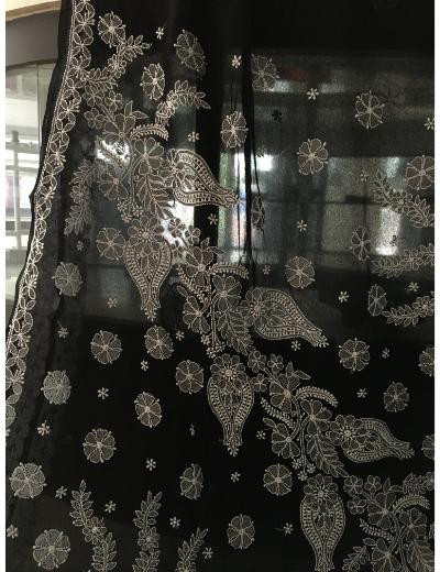 Chhangamal Hand Embroidered Black Colour Georgette Chikankari Saree