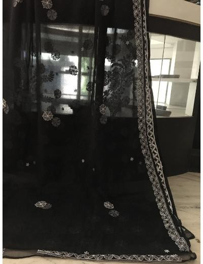 Chhangamal Hand Embroidered Black Colour Georgette Chikankari Saree