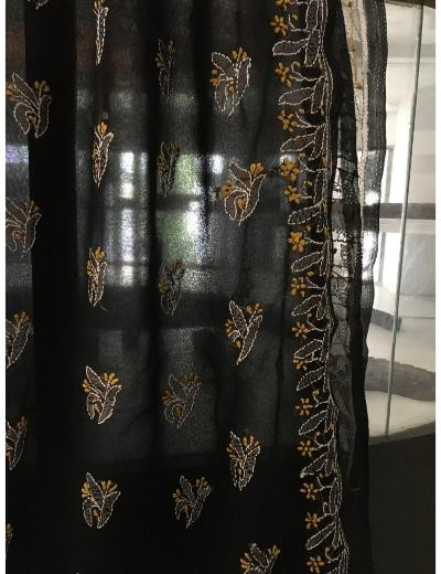 Chhangamal Hand Embroidered Black Colour Georgette Chikankari Saree