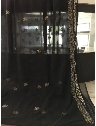 Chhangamal Hand Embroidered Black Colour Georgette Chikankari Saree