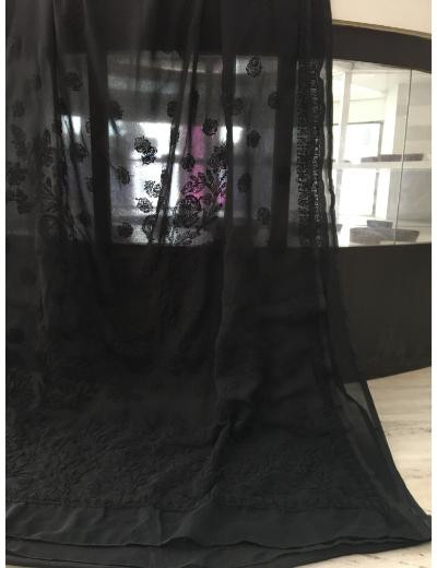 Chhangamal Hand Embroidered Black Colour Georgette Chikankari Saree