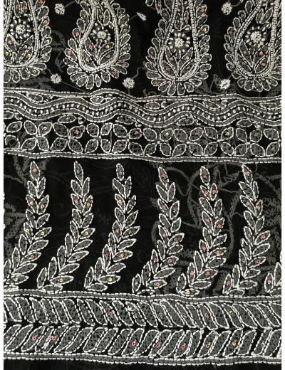 Chhangamal Hand Embroidered Black Colour Georgette Chikankari Saree