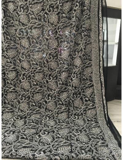 Chhangamal Hand Embroidered Black Colour Georgette Chikankari Saree