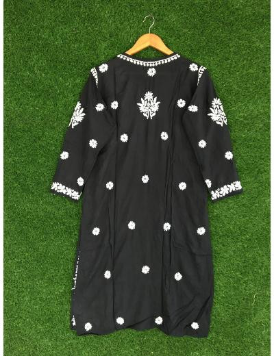 Chhangamal Hand Embroidered Black Colour Modal Chikankari Kurti