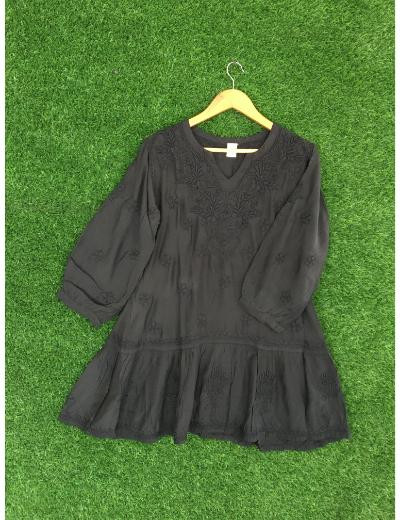 Chhangamal Hand Embroidered Black Colour Muslin Chikankari Top