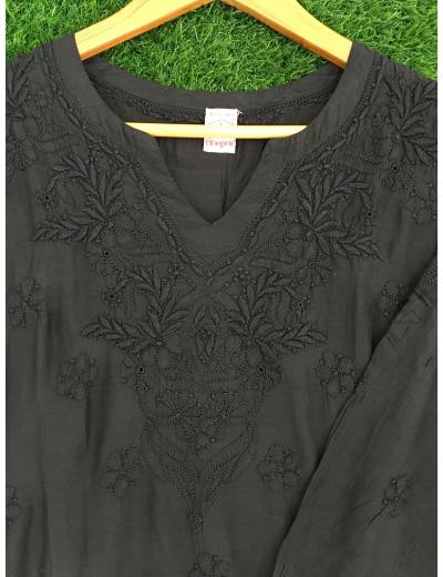 Chhangamal Hand Embroidered Black Colour Muslin Chikankari Top