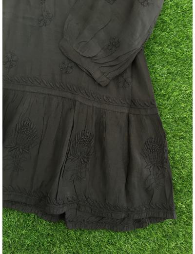 Chhangamal Hand Embroidered Black Colour Muslin Chikankari Top