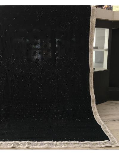 Chhangamal Hand Embroidered Black Colour Pure Georgette  Chikankari Saree Piece