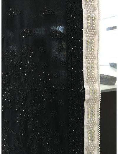 Chhangamal Hand Embroidered Black Colour Pure Georgette  Chikankari Saree Piece