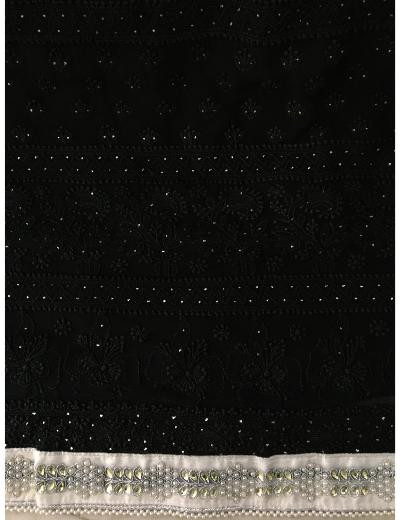 Chhangamal Hand Embroidered Black Colour Pure Georgette  Chikankari Saree Piece