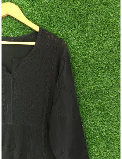 Chhangamal Hand Embroidered Black Colour Pure Georgette Chikankari Top