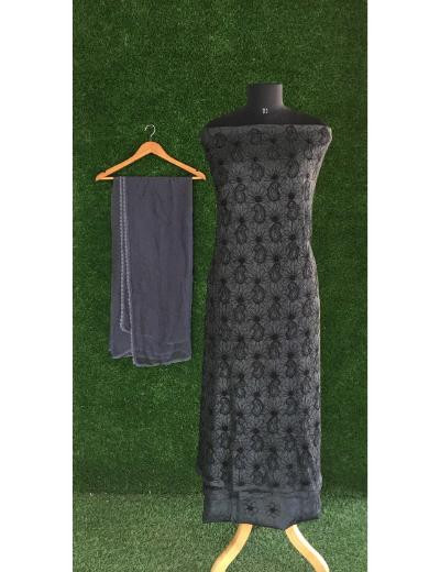 Chhangamal Hand Embroidered Black Colour Silk Chikankari Suit Length
