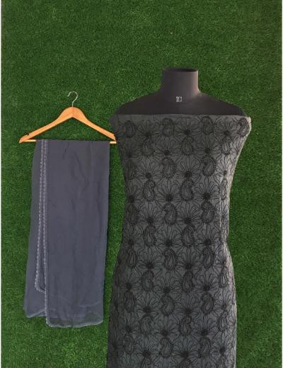 Chhangamal Hand Embroidered Black Colour Silk Chikankari Suit Length
