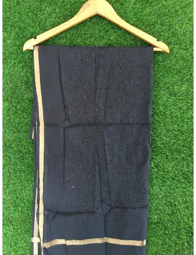 Chhangamal Hand Embroidered Black Colour Tissue Chanderi Chikankari Kurta Dupatta Piece