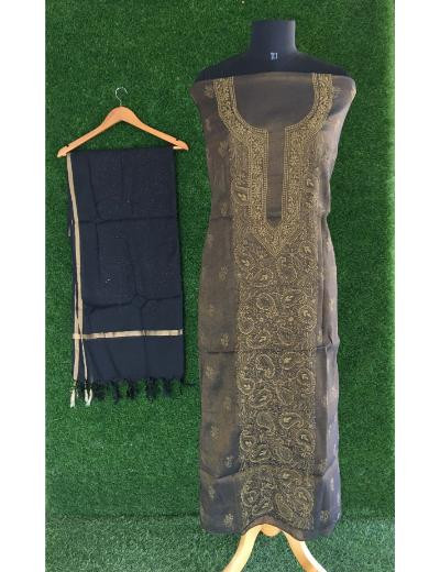 Chhangamal Hand Embroidered Black Colour Tissue Chanderi Chikankari Kurta Dupatta Piece