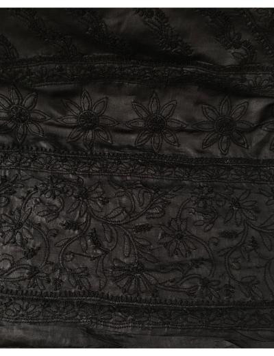 Chhangamal Hand Embroidered Black Colour Tussar Slik Chikankari Saree