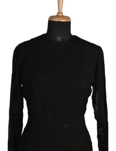 Chhangamal Hand Embroidered Black Colour Viscous Georgette Chikankari Kurti