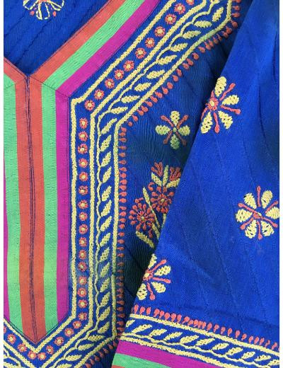 Chhangamal Hand Embroidered Blue Colour Chanderi Chikankari Kurti