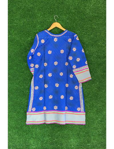 Chhangamal Hand Embroidered Blue Colour Chanderi Chikankari Kurti