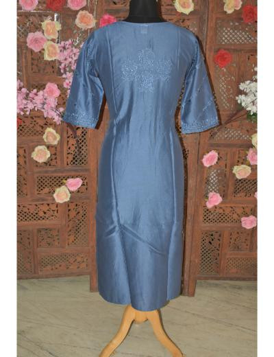 Chhangamal Hand Embroidered Blue Colour Chanderi Silk Kurti