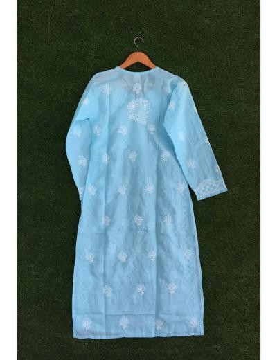 Chhangamal Hand Embroidered Blue Colour Cotton Chikankari Kurti