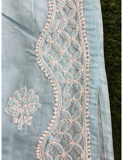 Chhangamal Hand Embroidered Blue Colour Cotton Chikankari Kurti