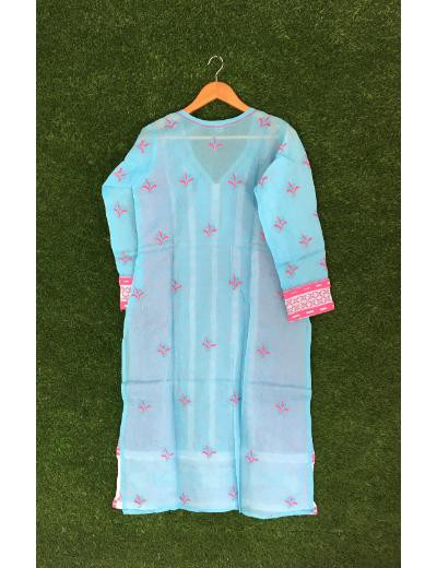 Chhangamal Hand Embroidered Blue Colour Cotton Chikankari Kurti