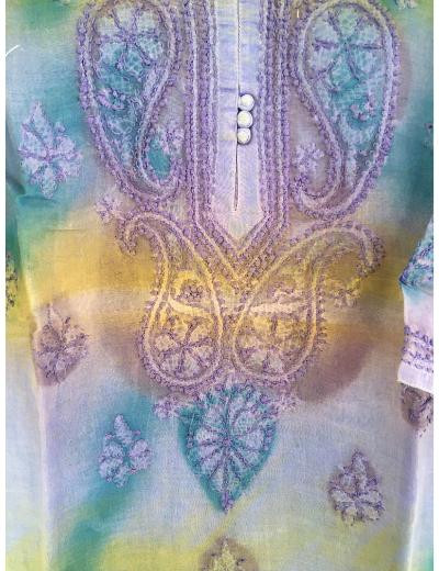 Chhangamal Hand Embroidered Blue Colour Cotton Chikankari Kurti