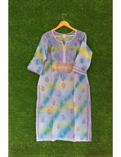 Chhangamal Hand Embroidered Blue Colour Cotton Chikankari Kurti