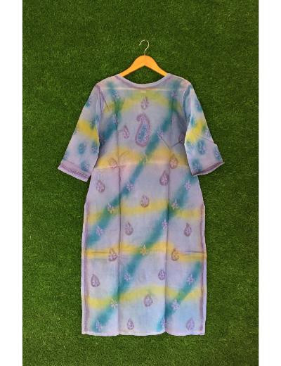 Chhangamal Hand Embroidered Blue Colour Cotton Chikankari Kurti