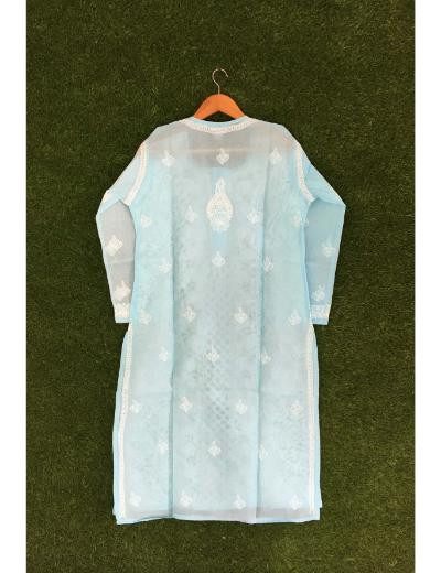 Chhangamal Hand Embroidered Blue Colour Cotton Chikankari Kurti Piece