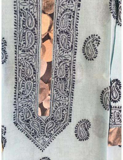 Chhangamal Hand Embroidered Blue Colour Cotton Chikankari Kurti Piece