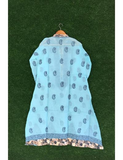 Chhangamal Hand Embroidered Blue Colour Cotton Chikankari Kurti Piece