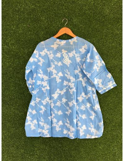 Chhangamal Hand Embroidered Blue Colour Cotton Chikankari Top