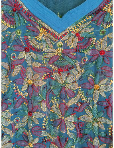 Chhangamal Hand Embroidered Blue Colour Georgette Chikankari Kurti Piece