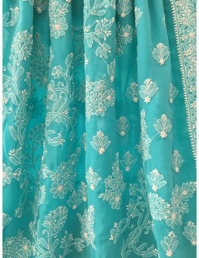 Chhangamal Hand Embroidered Blue Colour Georgette Chikankari Saree