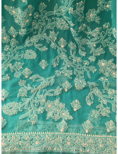 Chhangamal Hand Embroidered Blue Colour Georgette Chikankari Saree